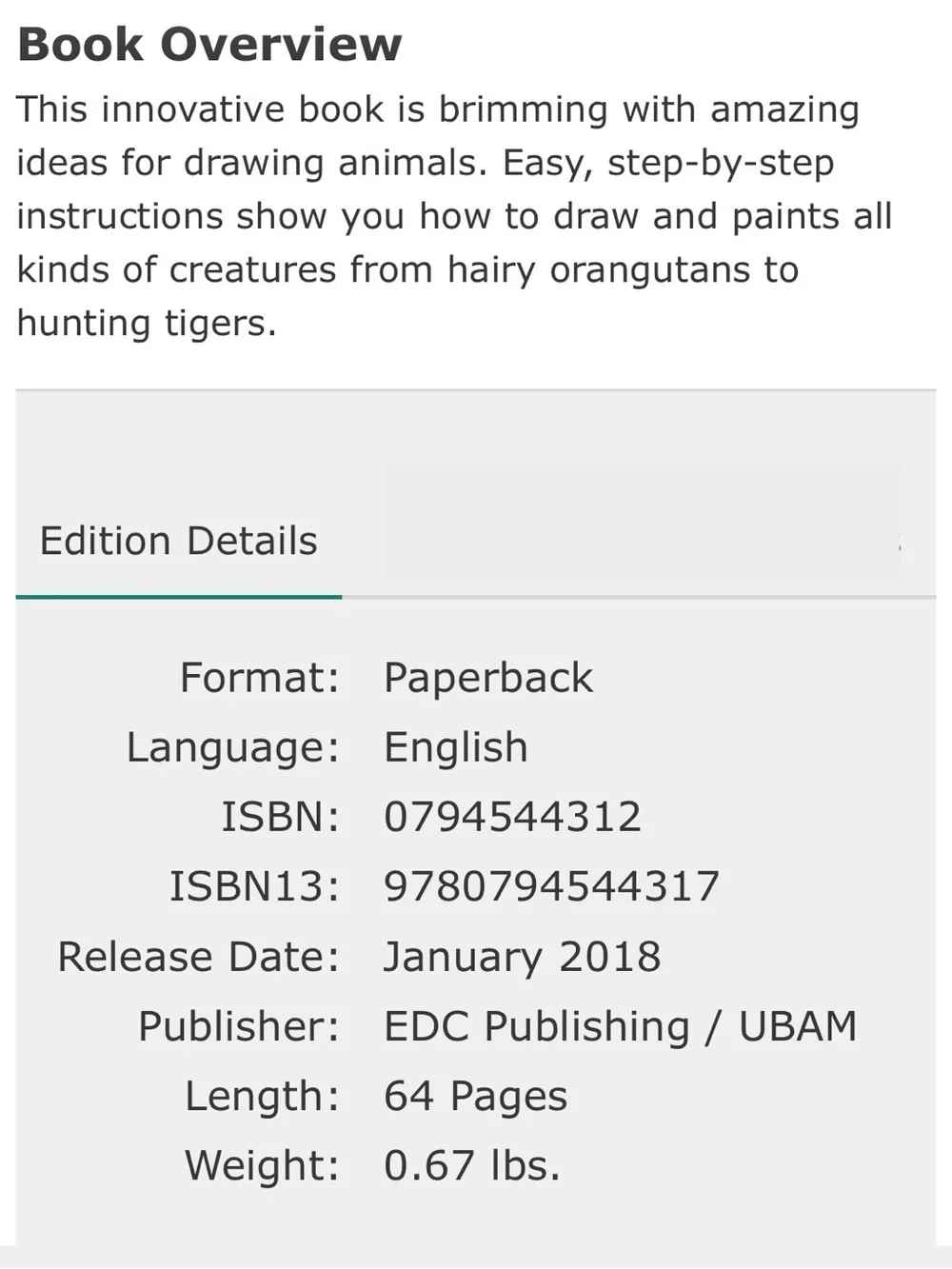 Usborne Drawing Animals Kids Art Book
